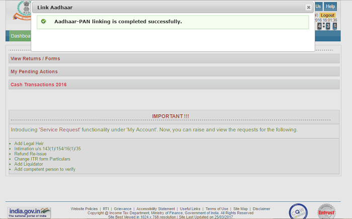 Aadhar-PAN Linking is Successfully Done