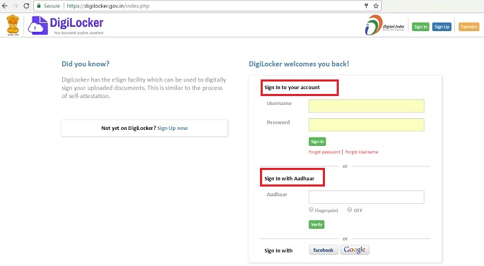 Digilocker Login Page