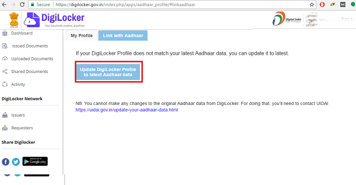 Link Aadhar with Digital Locker