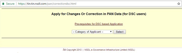 PAN Card - Choose Category of Applicant