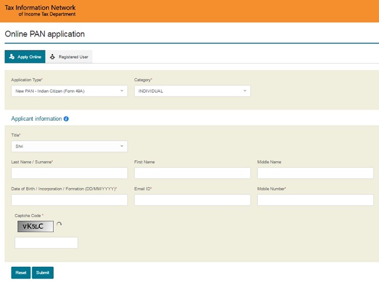 PAN Card Online Apply