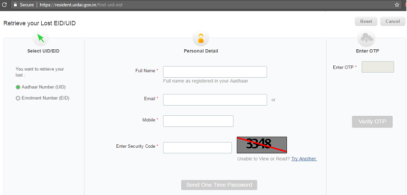 Retrieve your lost Aadhaar or Enrolment Number