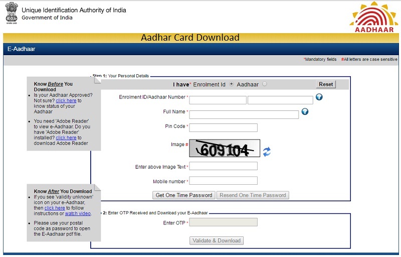 Aadhar Card Download by Name and Date of Birth Online at EAadhaar